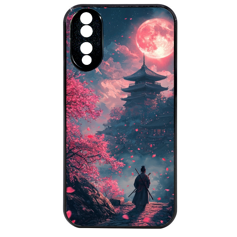 Coque noire taperso pour Honor 70 LITE 90 et LITE avec motif samourai cerisier protection antichoc personnalisée