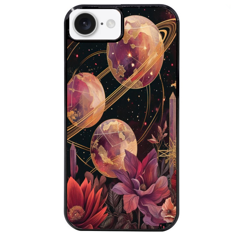 Coque noire taperso pour Iphone 16 16E PLUS MAX PRO avec motif astro et fleurs protection antichoc personnalisée