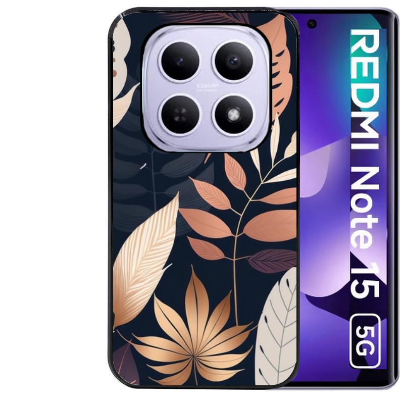 Coque noire taperso pour Redmi Note 15 et PRO PLUS 4G 5G avec motif jungle et feuilles protection antichoc personnalisée