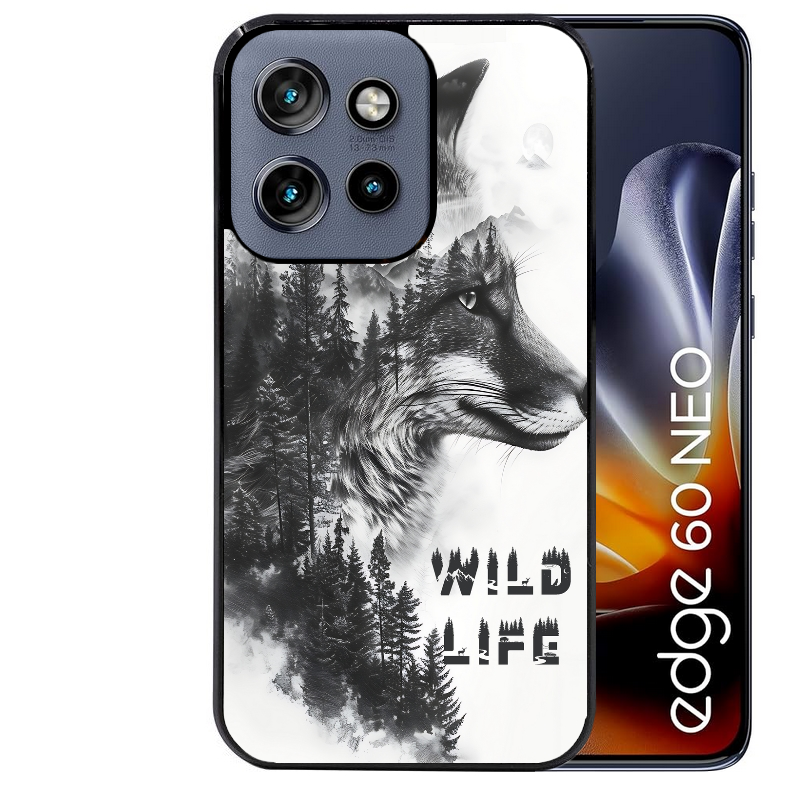 Coque noire taperso pour Moto Edge 60 et Neo Fusion Pro avec motif renard fox wild protection antichoc personnalisée