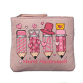 Porte monnaie motif maitresse merci cœur rose clair en feutrine en feutrine