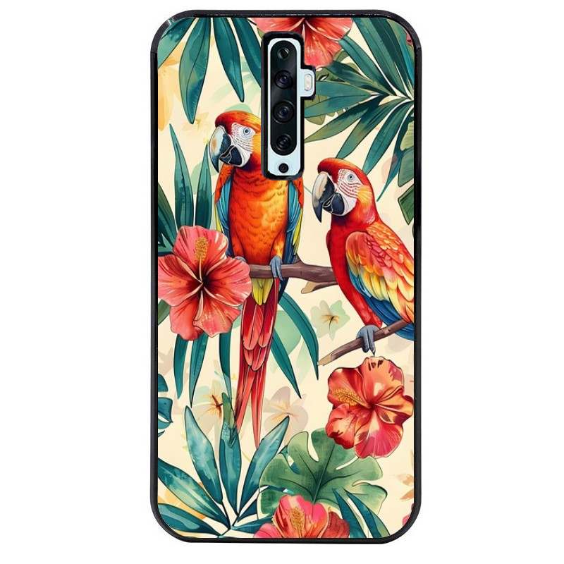 Coque noire taperso pour OPPO Reno 2 et 2Z avec motif perroquet et fleurs protection antichoc personnalisée