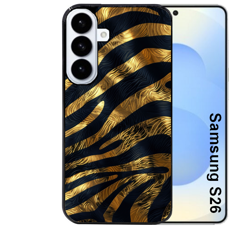 Coque noire taperso pour galaxy S26 et PLUS ULTRA FE avec motif zebre gold protection antichoc personnalisée
