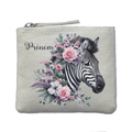 Porte monnaie personnalisé zèbre fleurs ivoire en feutrine en feutrine ivoire