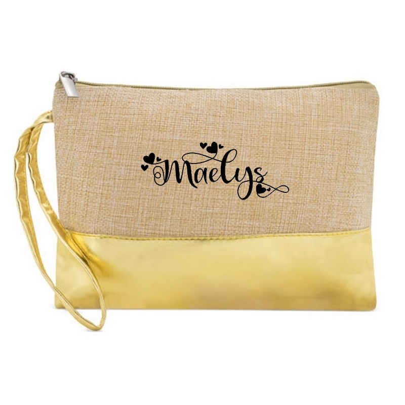 Pochette personnalisée prénom love en jute et doré en jute et doré