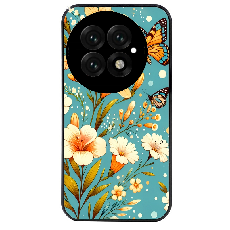 Coque noire taperso pour OnePlus 13 avec motif fleur orange protection antichoc personnalisée