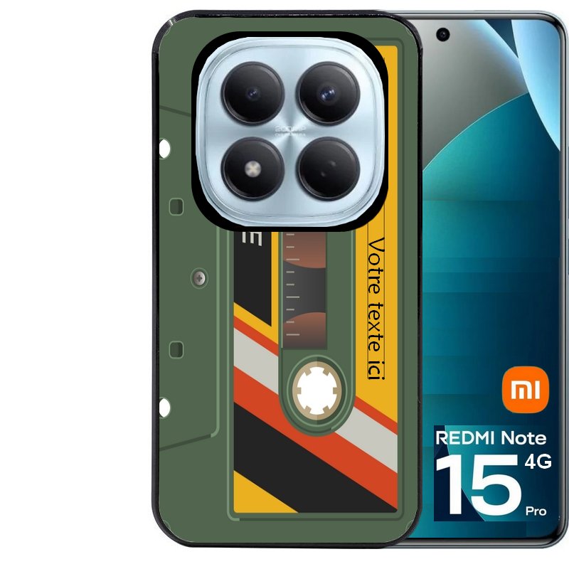 Coque noire taperso pour Redmi Note 15 et PRO PLUS 4G 5G personnalisable avec motif cassette kaki protection antichoc personnalisée