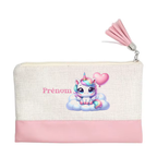 Pochette personnalisée motif licorne nuage en toile et simili cuir personnalisée