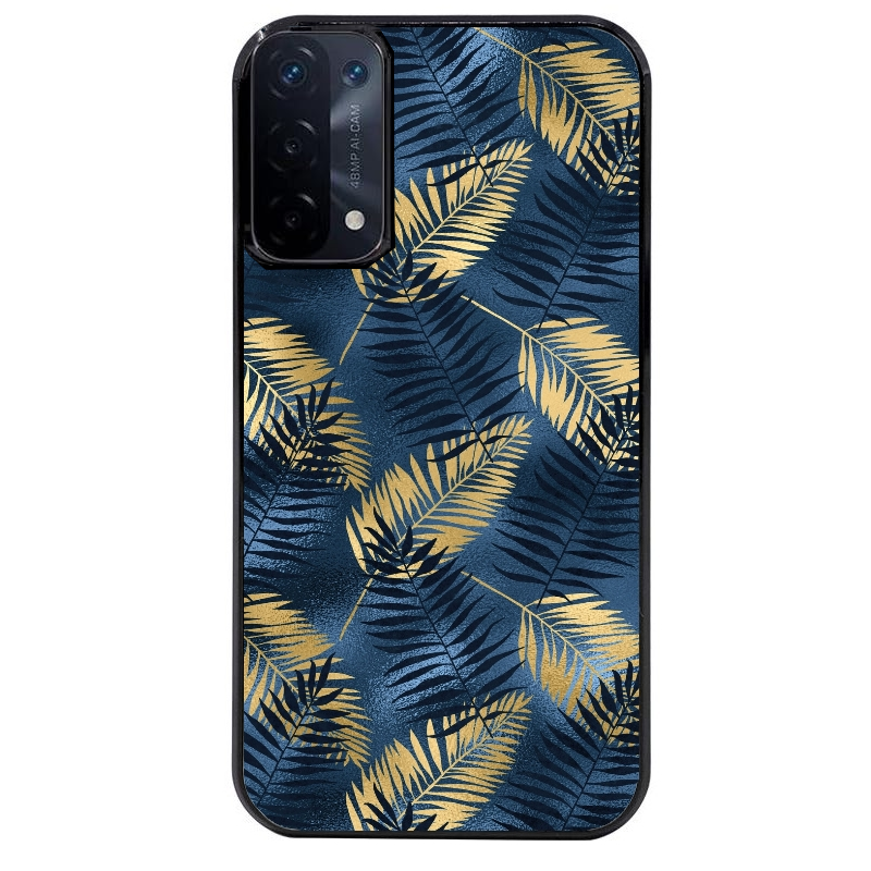 Coque noire taperso pour OPPO A54 et A74 5G avec motif palmier bleu protection antichoc personnalisée