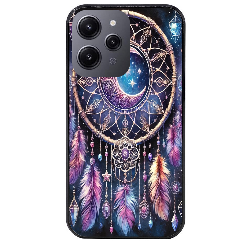 Coque noire taperso pour Redmi 12 4G et 5G avec motif dreamcatcher et lune protection antichoc personnalisée