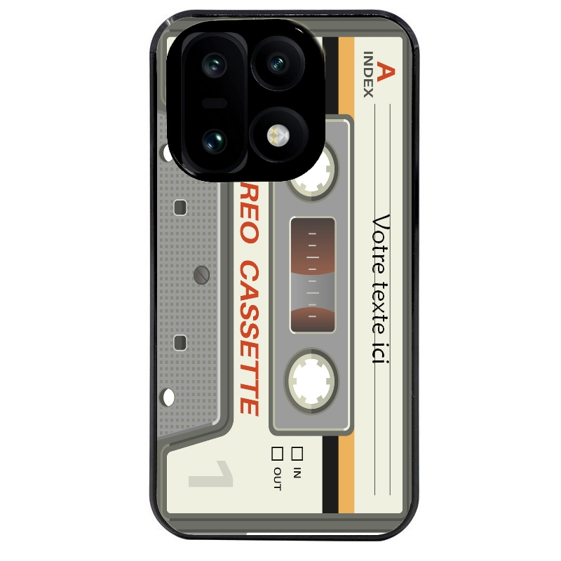 Coque noire taperso pour OnePlus 15 avec motif cassette grise personnalisable protection antichoc personnalisée