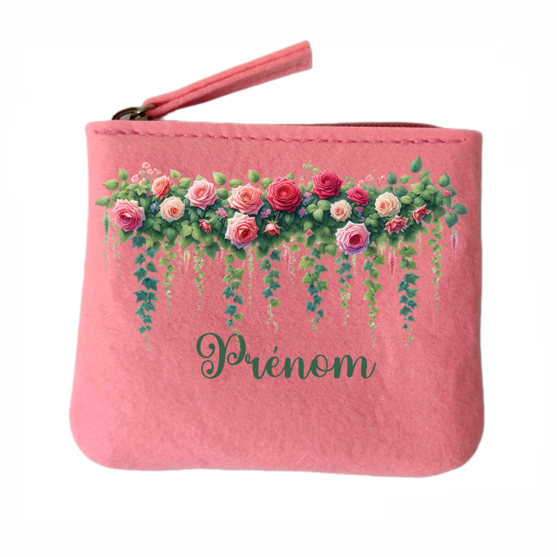 Porte monnaie personnalisé fleur jardin en feutrine en feutrine
