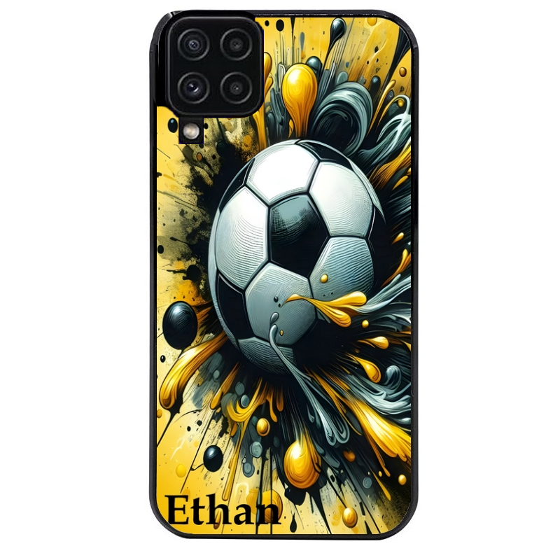 Coque noire taperso pour galaxy A22 A32 A52 A52S 4G 5G  avec motif football personnalisee protection antichoc personnalisée