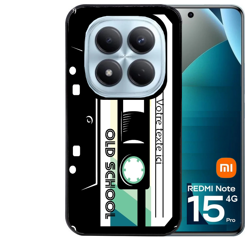 Coque noire taperso pour Redmi Note 15 et PRO PLUS 4G 5G personnalisable avec motif cassette vintage protection antichoc personnalisée