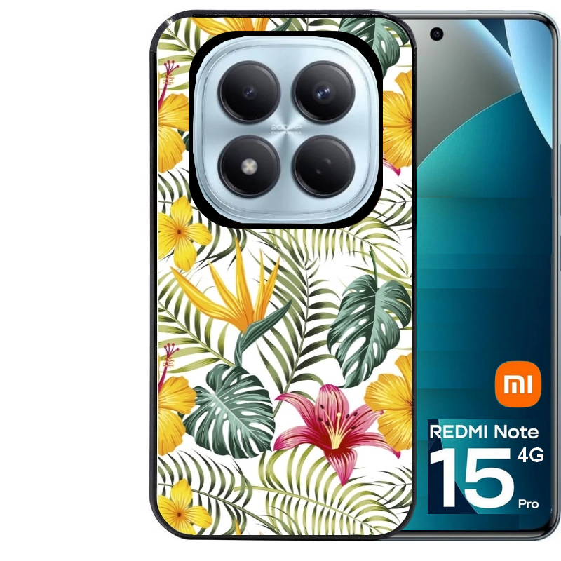 Coque noire taperso pour Redmi Note 15 et PRO PLUS 4G 5G avec motif jungle et fleur hibiscus protection antichoc personnalisée