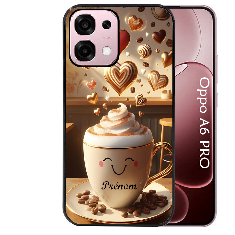 Coque noire taperso pour OPPO A6 PRO 4G et 5G avec motif cafe love morning personnalise protection antichoc personnalisée