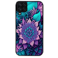 Coque noire taperso pour galaxy A22 A32 A52 A52S 4G 5G  avec motif tropical mandala et fleur violet protection antichoc personnalisée
