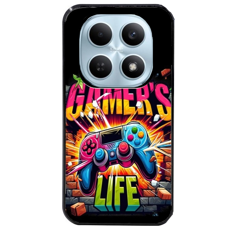 Coque noire taperso pour POCO M8 5G et PRO 5G avec motif gamer life protection antichoc personnalisée