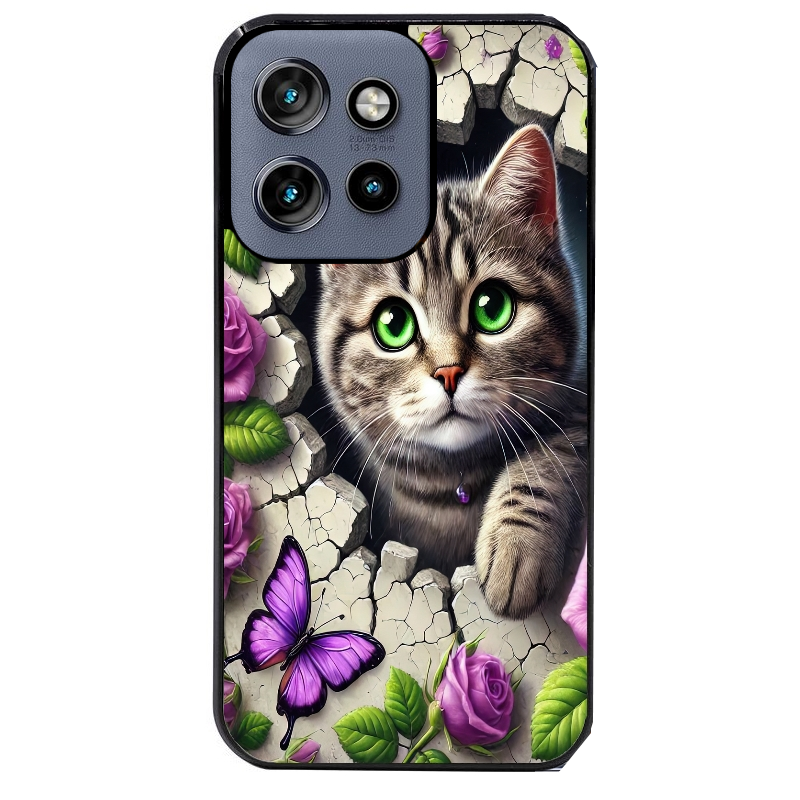 Coque noire taperso pour Moto Edge 60 et Neo Fusion Pro avec motif chat papillon 3 protection antichoc personnalisée