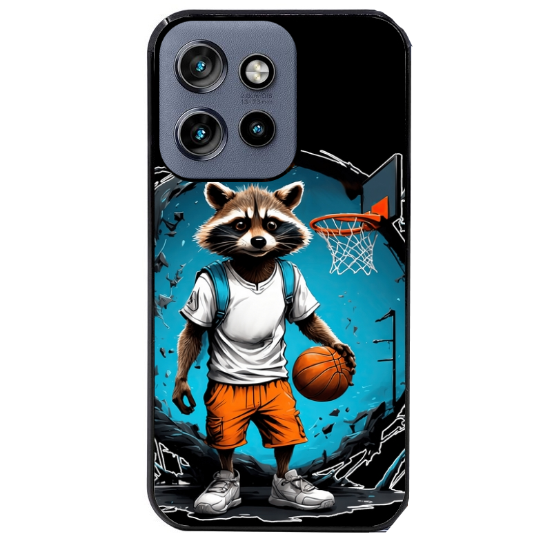 Coque noire taperso pour Moto Edge 60 et Neo Fusion Pro avec motif basket racoon protection antichoc personnalisée
