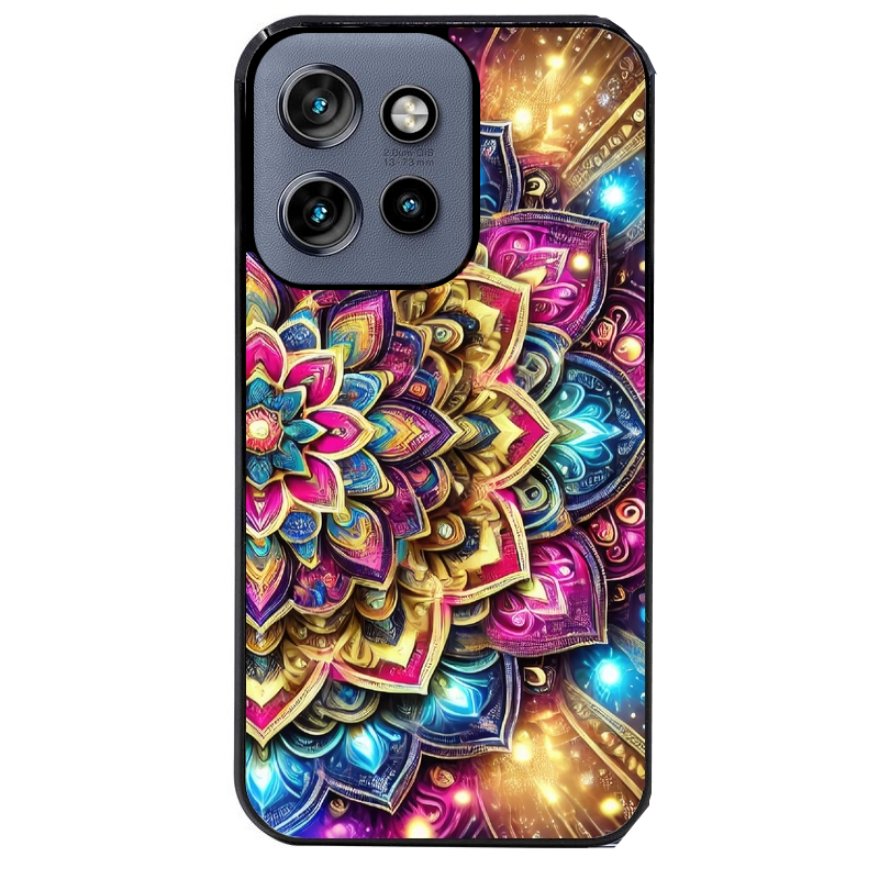 Coque noire taperso pour Moto Edge 60 et Neo Fusion Pro avec motif mandala 2 protection antichoc personnalisée