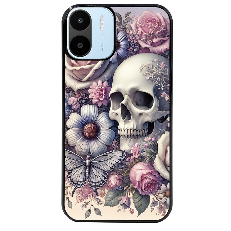 Coque noire taperso pour Redmi A1 et A2 avec motif tete de mort pastel protection antichoc personnalisée