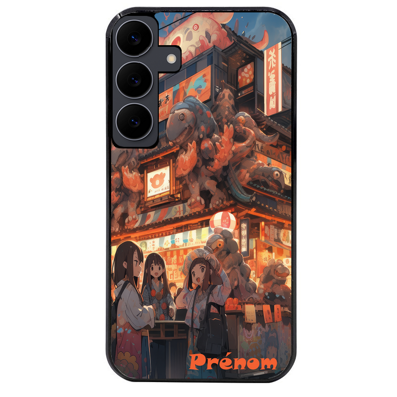 Coque noire taperso pour galaxy A06 A16 A26 A36 A56 avec motif anime street japan personnalise protection antichoc personnalisée