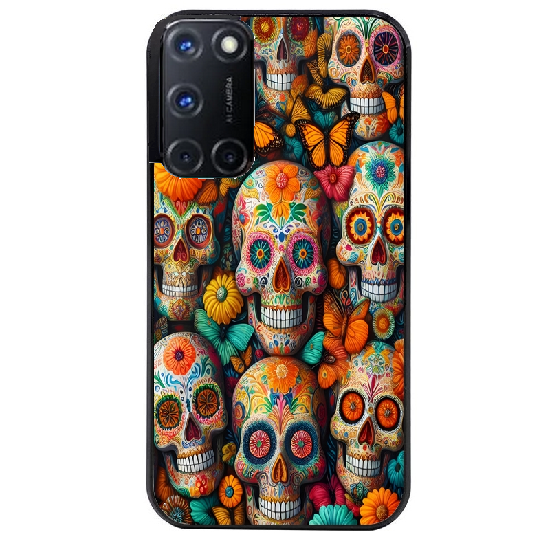 Coque noire taperso pour OPPO A72 4G avec motif mort mexicaine papillon protection antichoc personnalisée