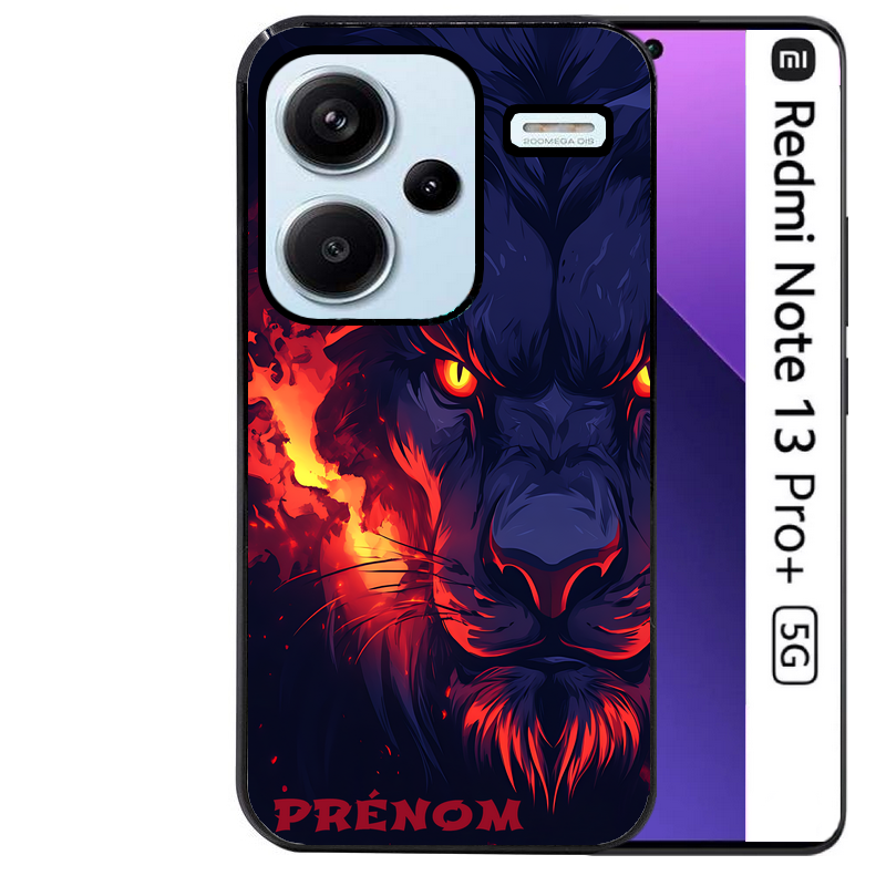 Coque noire taperso pour Redmi Note 13 PRO PLUS 5G avec motif lion anime protection antichoc personnalisée