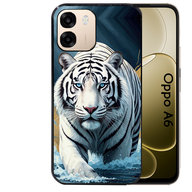Coque noire taperso pour OPPO A6 A6X 4G et 5G avec motif tigre polaire protection antichoc personnalisée