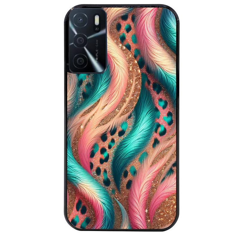 Coque noire taperso pour OPPO A16 et A16S avec motif effet fourrure leopard 2 protection antichoc personnalisée