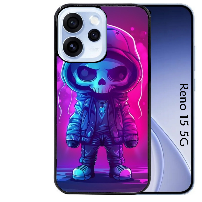 Coque noire taperso pour OPPO Reno 15 et F FS 5G avec motif tete de mort skull fluo protection antichoc personnalisée