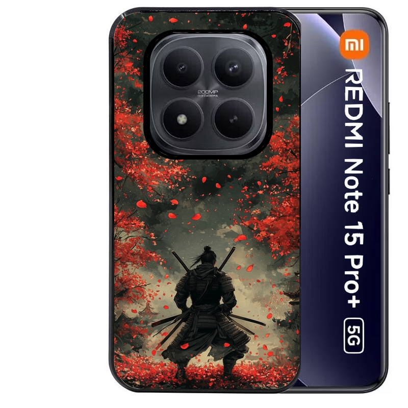 Coque noire taperso pour Redmi Note 15 et PRO PLUS 4G 5G avec motif samourai et katana protection antichoc personnalisée