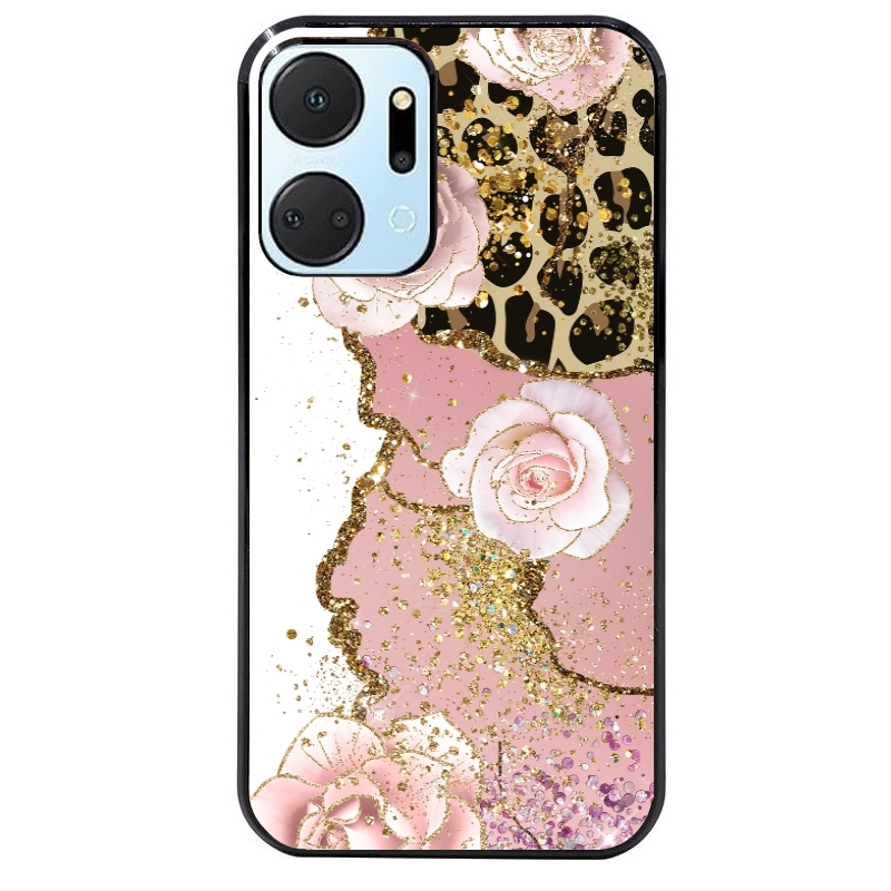 Coque noire taperso pour Honor X7A avec motif marbre fleur leopard protection antichoc personnalisée