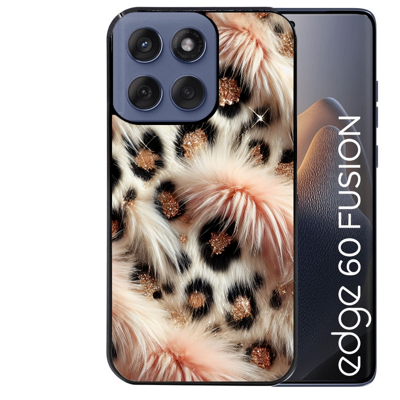 Coque noire taperso pour Moto Edge 60 et Neo Fusion Pro avec motif effet fourrure leopard 1 protection antichoc personnalisée