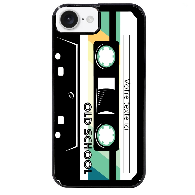 Coque noire taperso pour Iphone 16 16E PLUS MAX PRO personnalisable avec motif cassette vintage protection antichoc personnalisée