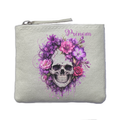 Porte monnaie personnalisé mort fleur violette ivoire en feutrine en feutrine ivoire