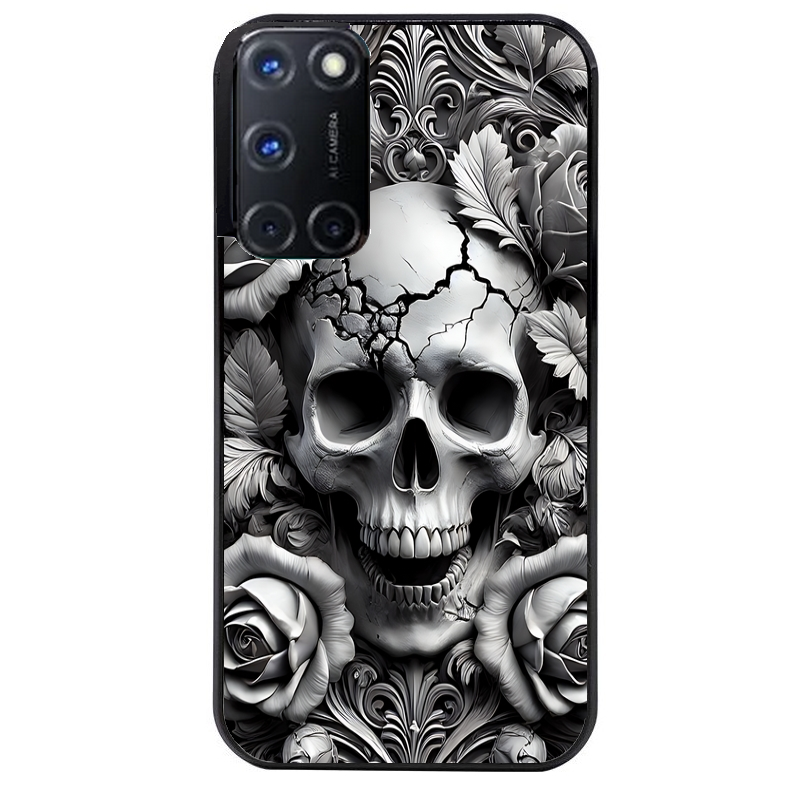 Coque noire taperso pour OPPO Reno 8 LITE avec motif tete de mort fleur protection antichoc personnalisée
