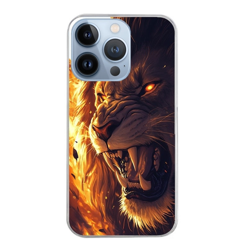 Coque taperso pour Iphone 13 et PRO MINI PRO MAX avec motif lion flamme protection antichoc personnalisée