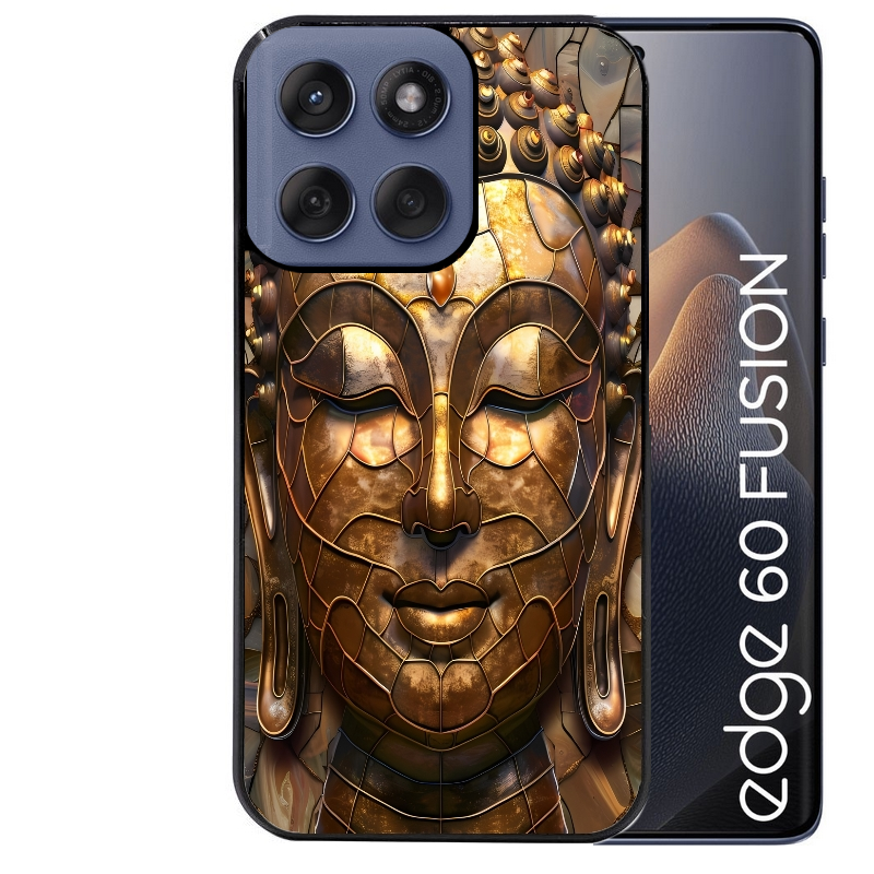 Coque noire taperso pour Moto Edge 60 et Neo Fusion Pro avec motif bouddha et mosaique protection antichoc personnalisée
