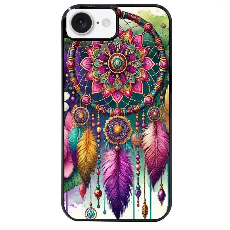 Coque noire taperso pour Iphone 16 16E PLUS MAX PRO avec motif dreamcatcher et mandala protection antichoc personnalisée