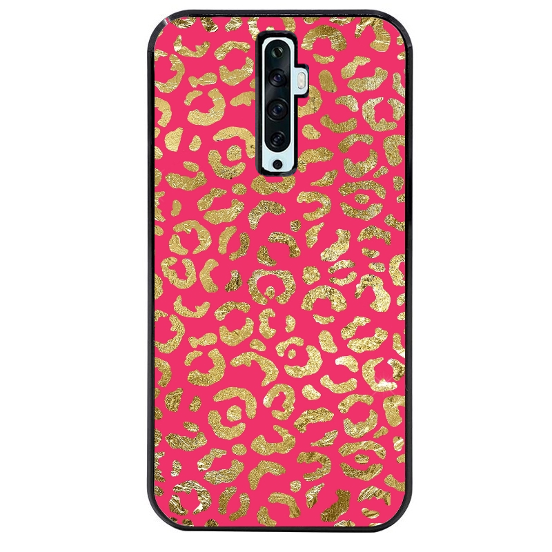 Coque noire taperso pour OPPO Reno 2 et 2Z avec motif leopard fuschia protection antichoc personnalisée