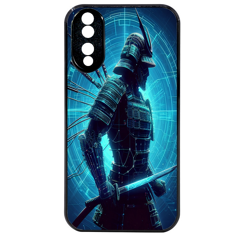 Coque noire taperso pour Honor 70 LITE 90 et LITE avec motif samourai bleu protection antichoc personnalisée