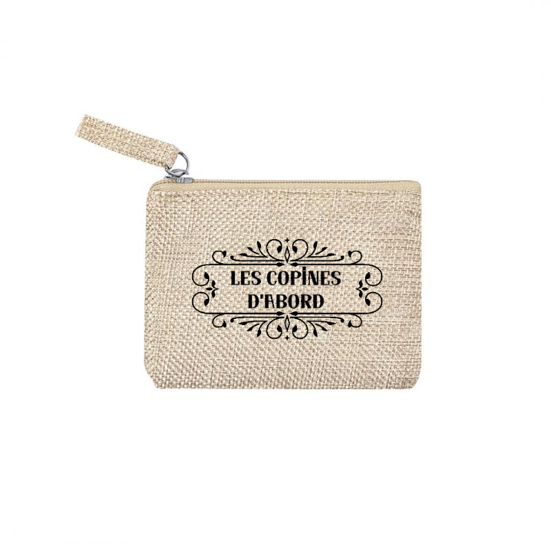 Pochette personnalisée copines d'abord  en jute et doré en jute et doré