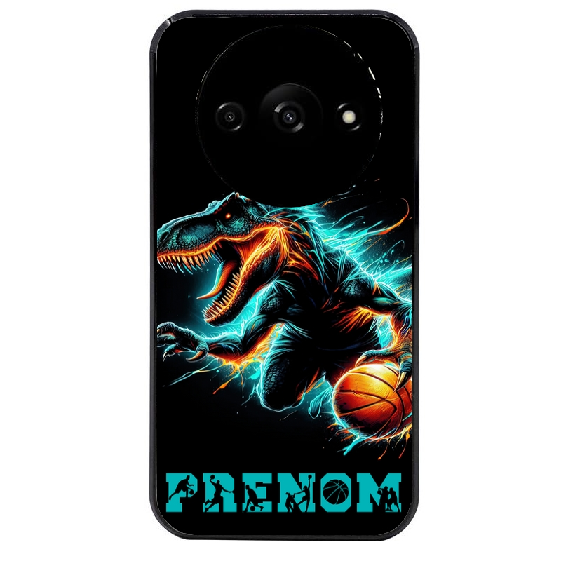 Coque noire taperso pour Redmi A3 avec motif basket et dino personnalisee protection antichoc personnalisée