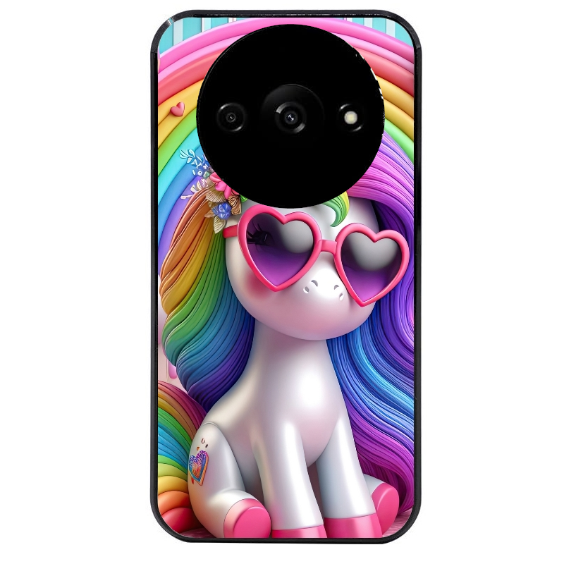 Coque noire taperso pour Redmi A3 avec motif licorne pop art protection antichoc personnalisée