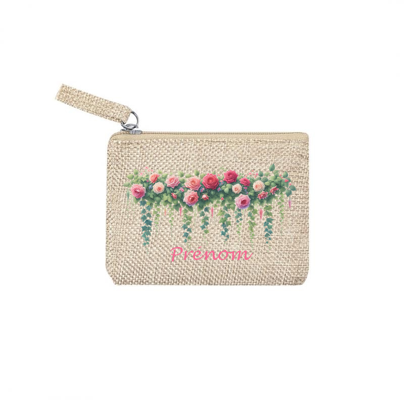 Pochette personnalisée motif fleur jardin en toile et simili cuir personnalisée