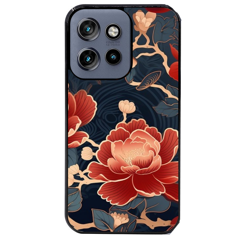 Coque noire taperso pour Moto Edge 60 et Neo Fusion Pro avec motif fleur japan protection antichoc personnalisée