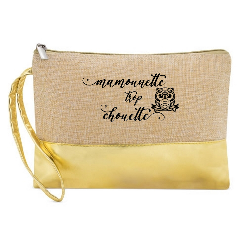 Pochette maman trop chouette en jute et doré en jute et doré