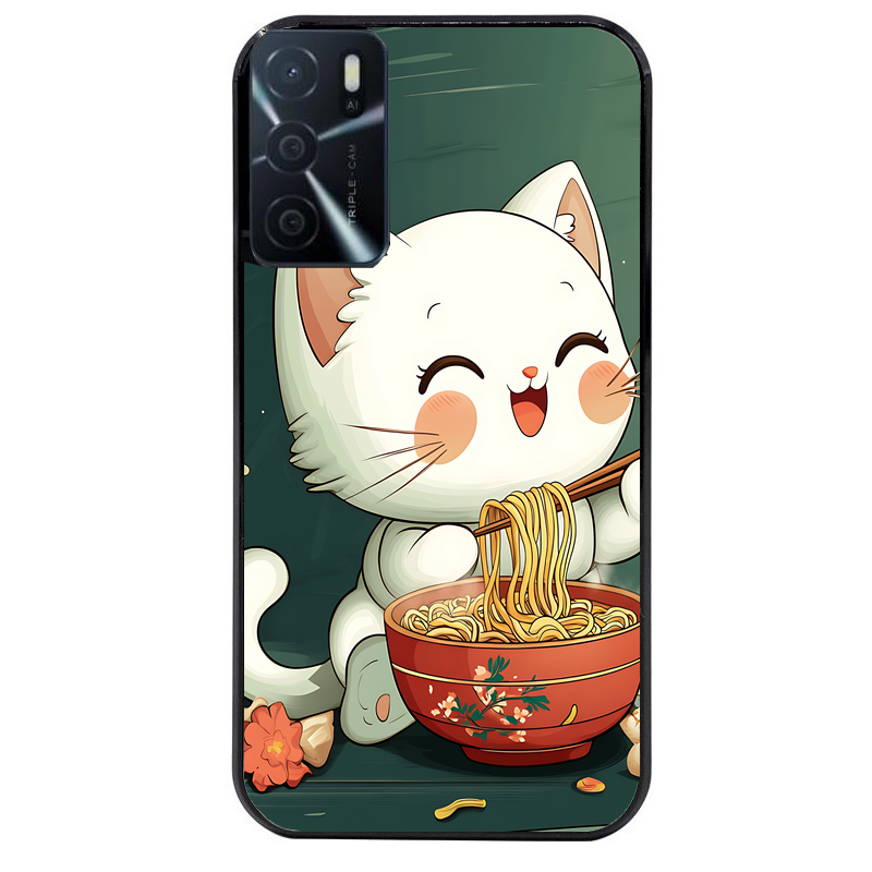 Coque noire taperso pour OPPO A16 et A16S avec motif chat ramen nuage protection antichoc personnalisée